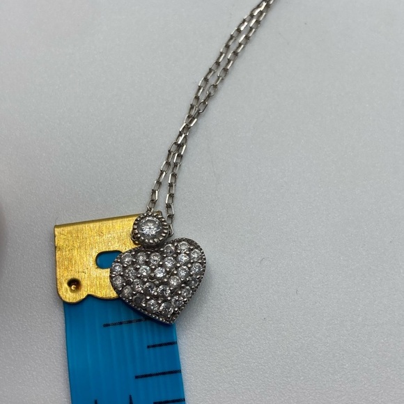 STERLING & Clear / White Cz Puffy Heart Necklace 18” Chain / .5” Pendant - Picture 9 of 10